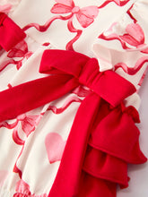 Load image into Gallery viewer, Girls Valentine Romper with Heart Print and Bowknot Design
