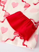 Load image into Gallery viewer, Valentine’s Day Girl Set with Heart Print and Red Ruffle Details
