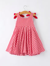 Load image into Gallery viewer, Valentine’s Day Red Plaid Heart Applique Dress with Bows – Toddler Girls Outfit
