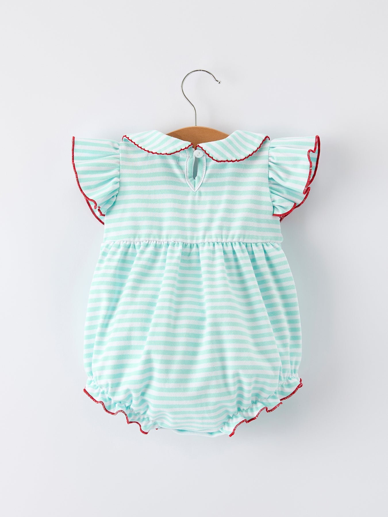 Striped Casual Outfit with Baseball Bow Applique Lapel Girls Romper
