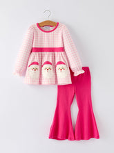 Load image into Gallery viewer, Christmas Santa Applique Striped Girls Set with Red Ruffle Trim

