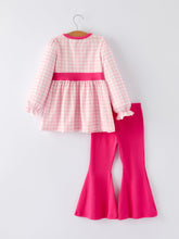 Load image into Gallery viewer, Christmas Santa Applique Striped Girls Set with Red Ruffle Trim
