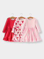 Valentine's Day Three-Piece Solid Red, Pink, Striped Dress
