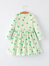 Load image into Gallery viewer, St. Patrick's Day Bow Shamrock Print Ruffles Girls Dress
