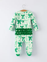 Load image into Gallery viewer, St. Patrick's Day Bow Print  Long Sleeves Baby Girls Romper
