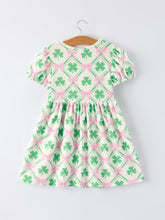 Load image into Gallery viewer, St. Patrick's Day Bow Shamrock Print Short Sleeves Girls Dress
