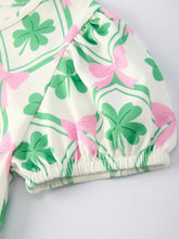 Load image into Gallery viewer, St. Patrick's Day Bow Shamrock Print Short Sleeves Girls Dress

