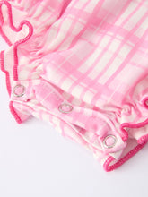Load image into Gallery viewer, Valentine&#39;s Day Pink Plaid Smocked Heart Embroidery Girls Romper
