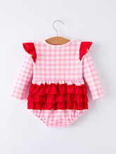 Load image into Gallery viewer, Valentine Pink Plaid Baby Girls Romper with Horse &amp; Heart Smocking
