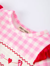 Load image into Gallery viewer, Valentine Pink Plaid Baby Girls Romper with Horse &amp; Heart Smocking
