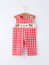 Load image into Gallery viewer, Valentine's Day Plaid Heart Embroidered Pony Boys' Romper
