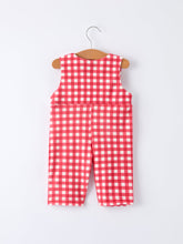 Load image into Gallery viewer, Valentine's Day Plaid Heart Embroidered Pony Boys' Romper
