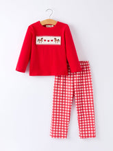 Load image into Gallery viewer, Red Valentine&#39;s Day Plaid Smocking Embroidered  Pony Boys Set
