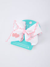 Load image into Gallery viewer, Valentine's Day Heart Embroidered White Girls Bow Hairpin 4 Inch
