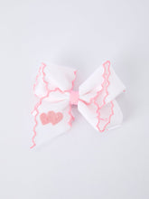 Load image into Gallery viewer, Valentine's Day Heart Embroidered White Girls Bow Hairpin 4 Inch
