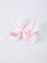 Load image into Gallery viewer, Valentine's Day Heart Embroidered White Girls Bow Hairpin 4 Inch
