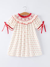 Load image into Gallery viewer, Valentine&#39;s Day Polka Dot Girls&#39; Dress with Smocking Embroidery

