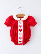Red Ruffle Heart Embroidered Romper - Valentine Style