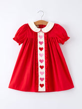 Load image into Gallery viewer, Red Ruffle Heart Embroidered Girls Dress - Valentine Style
