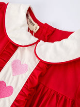 Load image into Gallery viewer, Red Ruffle Heart Embroidered Girls Dress - Valentine Style
