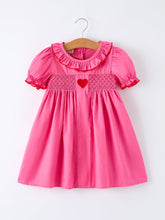 Load image into Gallery viewer, Valentine's Day Hot Pink Ruffle Collar Heart Applique Girls Dress
