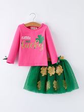 Load image into Gallery viewer, St. Patrick Shamrock  Letter Top + Girls' Tulle Sequin Skirt Set
