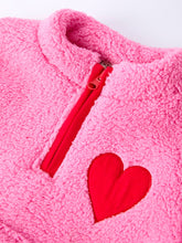 Load image into Gallery viewer, Valentine Pink Sherpa Heart Top with Red Heart Leggings and Bow Headband
