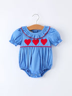 Valentine's Day Baby Girl Heart Applique Blue Romper
