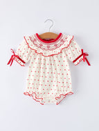Valentine's Day Polka Dot Baby Girls Romper with Smocking Embroidery