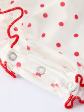 Load image into Gallery viewer, Valentine&#39;s Day Polka Dot Baby Girls Romper with Smocking Embroidery
