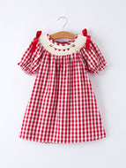 Valentine Red Plaid Dress with Smocked Heart Dog Detail and Bows