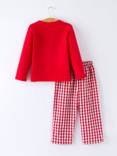 Load image into Gallery viewer, Valentine Red Plaid Boys Set with Applique Heart Dog Detail
