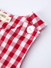 Load image into Gallery viewer, Valentine Red Plaid Boys Romper with Applique Heart Dog Detail
