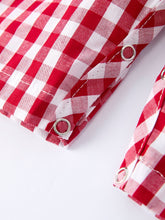 Load image into Gallery viewer, Valentine Red Plaid Boys Romper with Applique Heart Dog Detail
