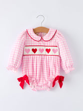 Load image into Gallery viewer, Girls&#39; Valentine&#39;s Day Heart-embroidered Plaid Baby Romper
