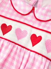 Load image into Gallery viewer, Girls&#39; Valentine&#39;s Day Heart-embroidered Plaid Baby Romper
