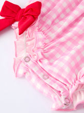 Load image into Gallery viewer, Girls&#39; Valentine&#39;s Day Heart-embroidered Plaid Baby Romper
