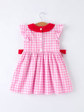 Load image into Gallery viewer, Valentine Pink Plaid Girls Dress with Red Hearts and Bows
