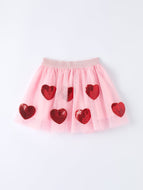 Girls' Valentine's Day Skirt with Sequined Heart Appliques