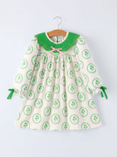Load image into Gallery viewer, St. Patrick's Day Shamrock Striped Long Sleeve Girl Dress
