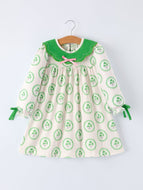 St. Patrick's Day Shamrock Striped Long Sleeve Girl Dress