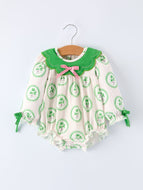 St. Patrick's Day Shamrock Striped Long Sleeve Baby Girl Romper