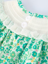 Load image into Gallery viewer, St. Patrick’s Day Shamrock Bow Smocked Baby Girl Romper
