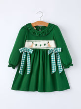 Load image into Gallery viewer, Girls St. Patrick’s Day Shamrock Puppy Smocked Dress
