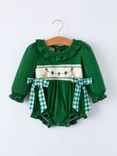 Load image into Gallery viewer, Girls St. Patrick’s Day Shamrock Puppy Smocked Romper
