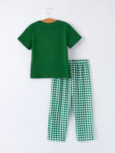 Load image into Gallery viewer, Boys St. Patrick’s Day Shamrock Puppy Smocked Plaid Set
