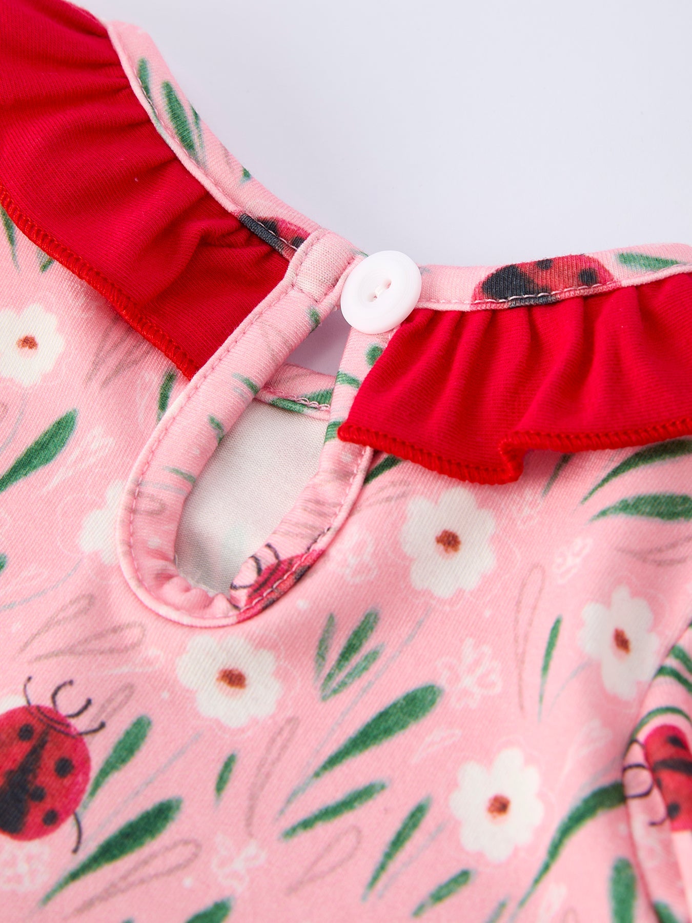 Spring Ladybug Smocked Embroidered Baby Girls Romper