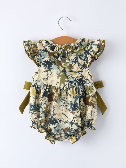 Duck Smocking Embroidery Baby Girls Camouflage Romper