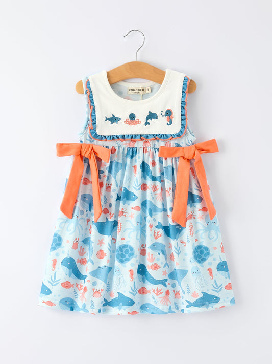 Marine Animal Embroidered Girls Dress