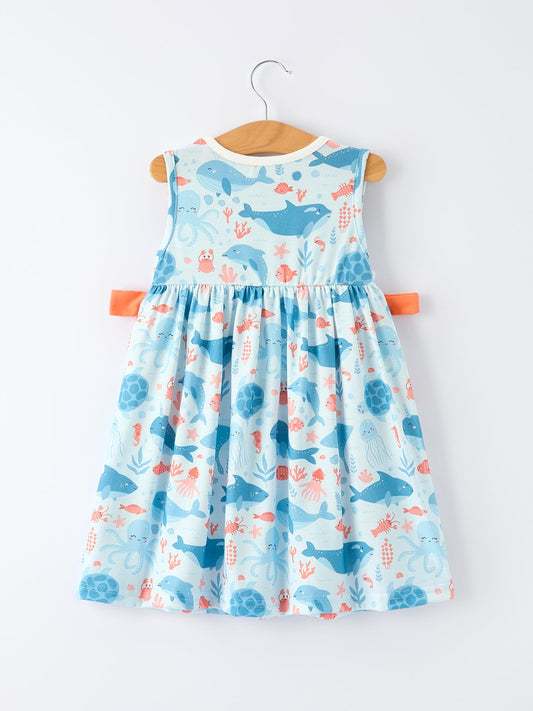 Marine Animal Embroidered Girls Dress